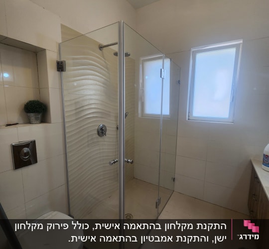 מקלחון זכוכית בחדר אמבטיה עם שירותים